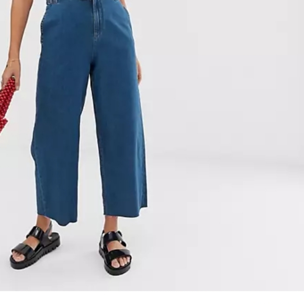 Asos Denim Wide Leg Cropped High Waist Jeans 32